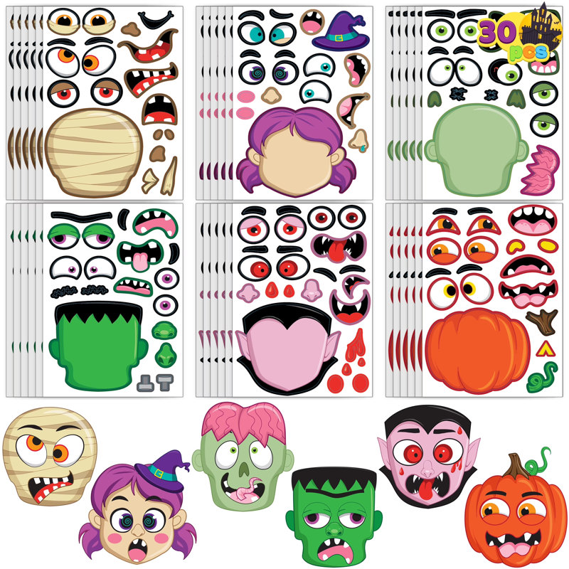 30 Pcs Halloween Make a Face Stickers