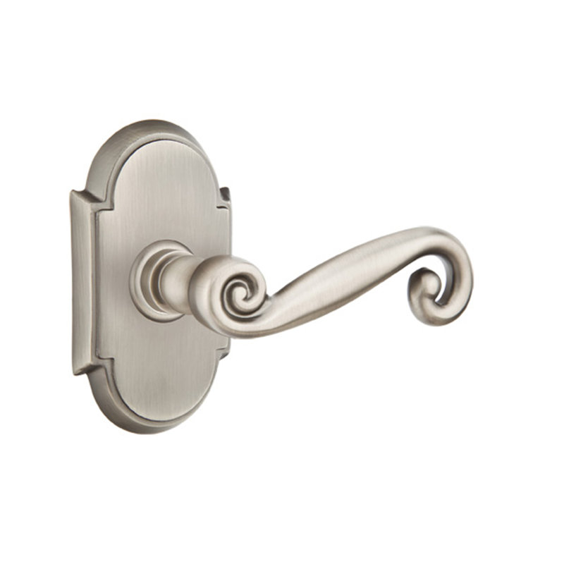 Scroll Privacy (Bed & Bath) Door Lever with Arch Rosette, Antique Nickel, Right