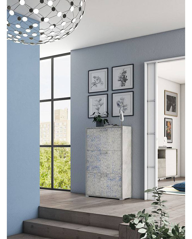 Flip Down Shoe Storage, Cement/Light Blue