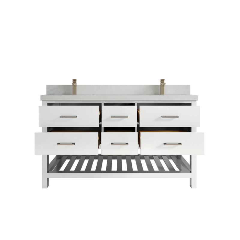 Ensemble de meuble-lavabo double 60 po Parker, Quartz de Carrare