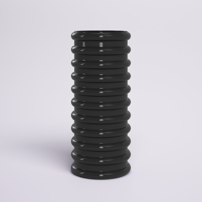 Glass Vase Ribbed Cylindrical Glass with Modern Grooved Design and Contemporary Silhouette for Decorative Display., Gold