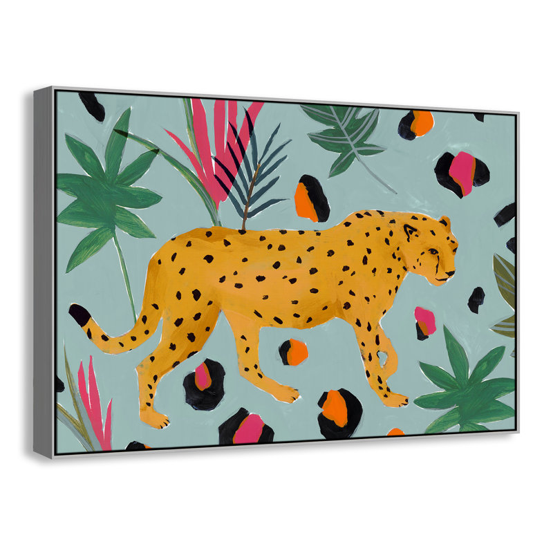 Walking Cheetah II by Isabelle Z, Silver Framed Canvas, 41.5" H x 61.5" W x 2" D