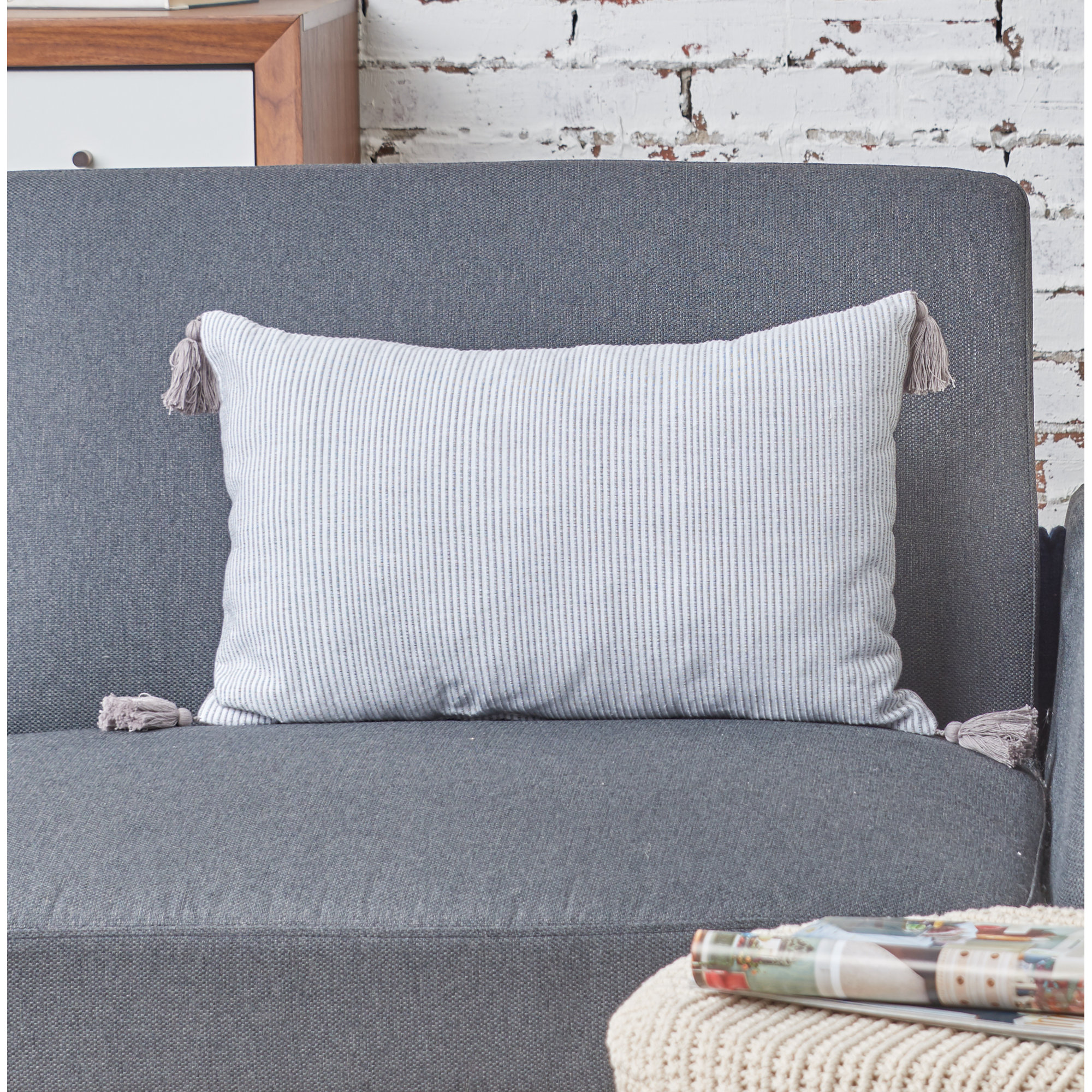 Fairlee Cotton Striped Lumbar Pillow, Gray