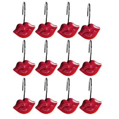 12 Piece Set - 12pcs Red Lips Shower Curtain Hooks Rings Rustproof