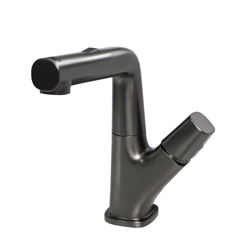 Robinet de salle de bain rétractable à trois modes en noir acier, tuyaux d'alimentation en eau de 90 cm, fonction soyeuse, pivot sur 360 becs, commande de bouton froid / chaud, accessoires complets et manuel d'installation, fiable