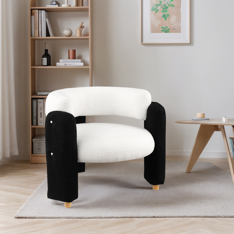 Chaise d'appoint rembourrée moderne avec pieds en trépied, Polyester noir / blanc