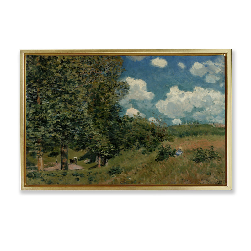 Toile flottante encadrée classique "Classic Cloudy Landscape" par Alfred Sisley, Cadre flottant métallique doré