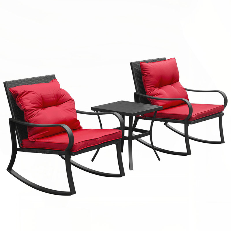 Metal 2 - Person Outdoor Patio Rocking Seating Group with Cushions, Red