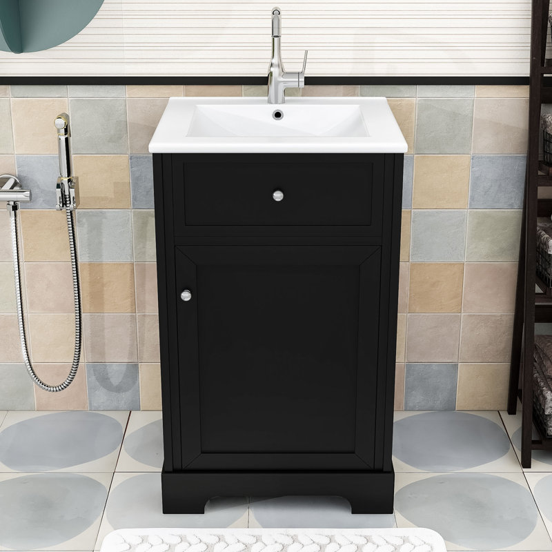 Meuble-lavabo moderne de 20 po avec lavabo en céramique et base en panneau de fibres à densité moyenne durable, Noir