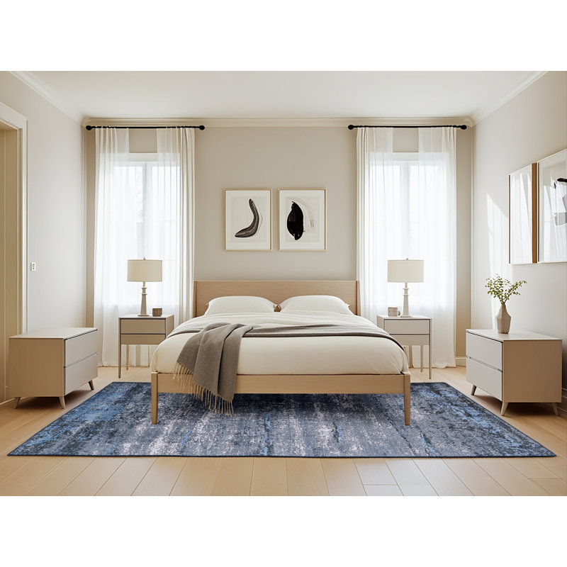 Tapis bleu marine à motif abstrait Breinigsville, Rectangle 5 pi x 8 pi