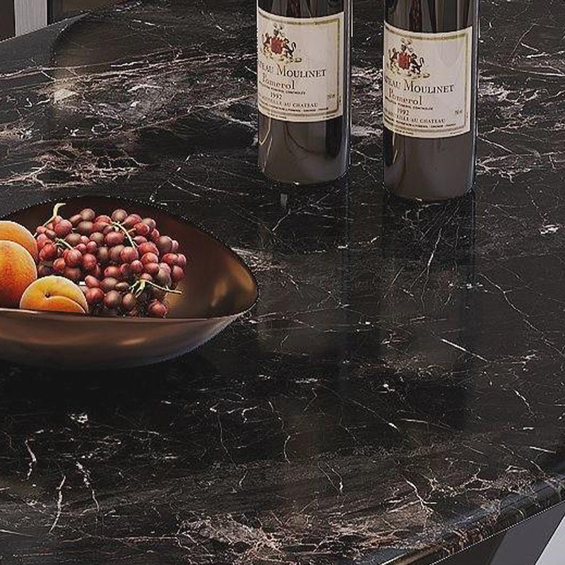 Plateau de table rectangulaire noir en pierre frittée + table de salle à manger en acier inoxydable