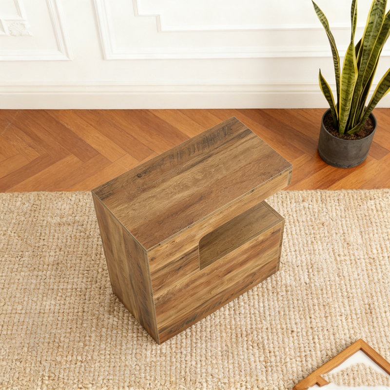Table d'appoint en forme de C avec tablette de rangement à 2 niveaux