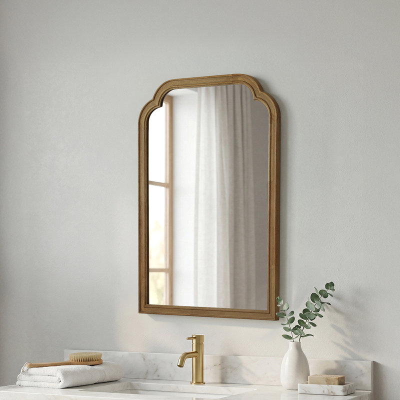 Ancalin Solid Wood Arched Wall Mirror, Natural Wood, 30" x 20"