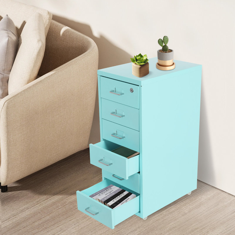 11'' Wide 6 -Drawer Metal Mobile File Cabinet, Blue