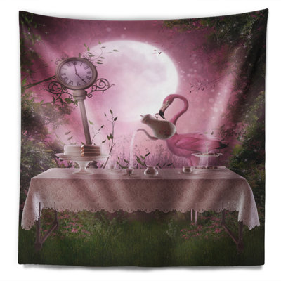 Jardin imaginaire paysager avec un tapisserie flamant rose