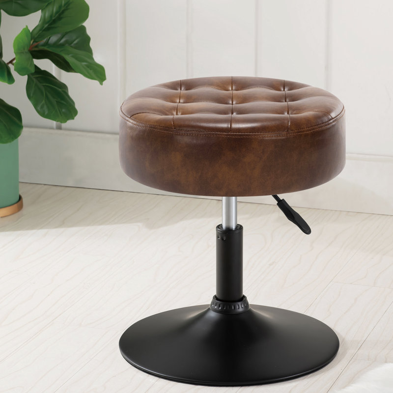 Modern Swivel Adjustable Height Accent Stool, Yellow Brown PU