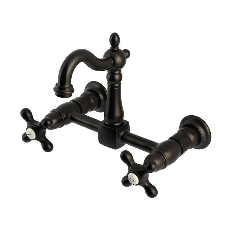 Kingston Brass Heritage Double-Handle 2-Hole Wall-Mount Bridge Kitchen Faucet, Oil Rubbed Bronze