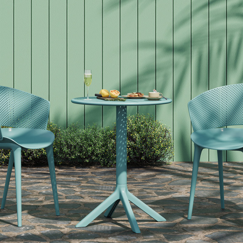 Updike Outdoor Plastic Bistro Table with Star Base, Sky Blue