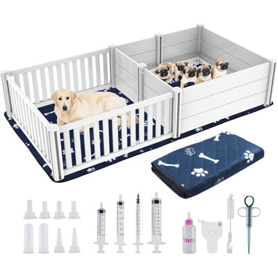 Grande boîte de secours pour chien 2 pièces - enclos en PVC de 93,4 po x 48,4 po x 18,1 po avec coussins lavables, panneaux réglables et dispositifs de sécurité pour les grandes races