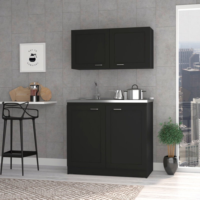 Armoire, deux tablettes noires