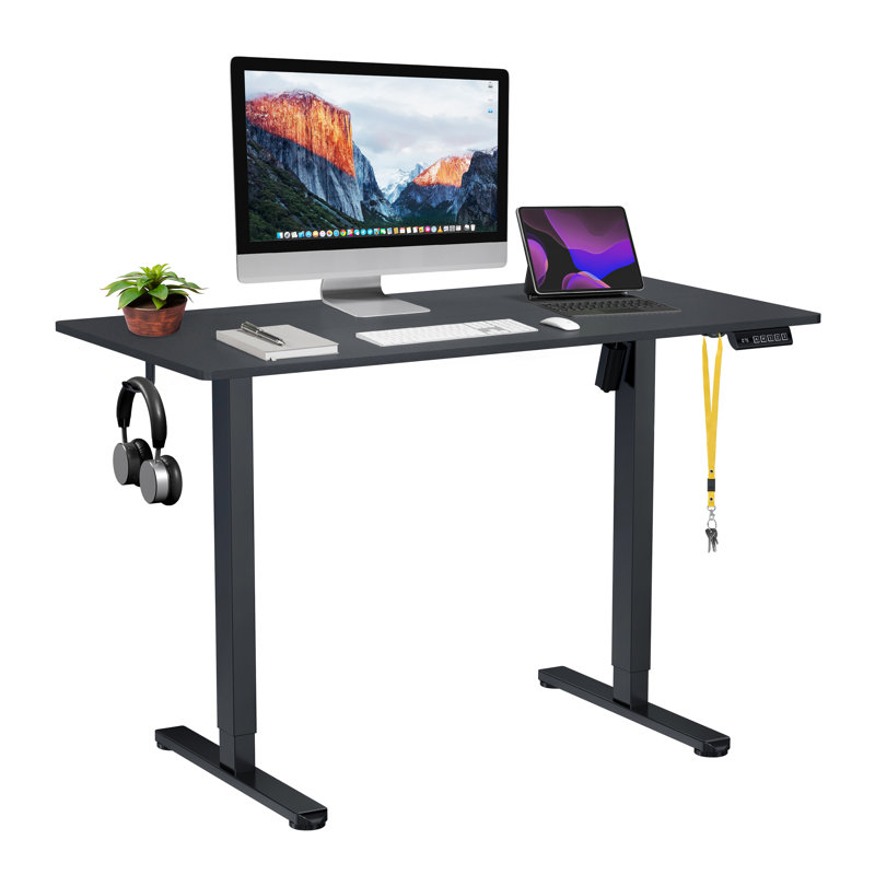47.25” W Electric Standing Desk, Height Adjustable Sit-to-Stand Desk with 3 Memory Presets and Dual Accessory Hooks, Black