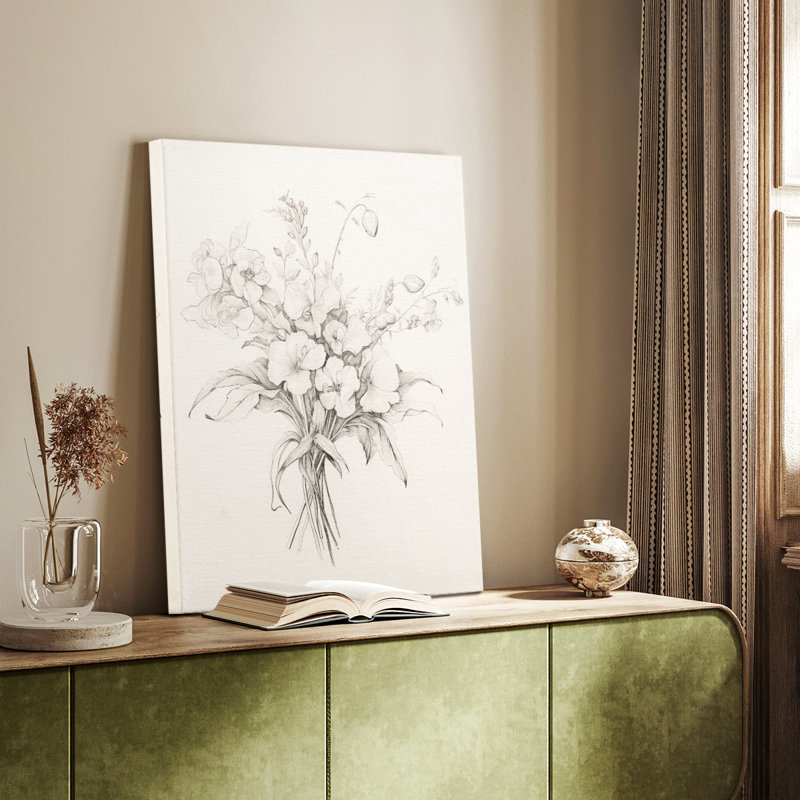 Reproduction florale rétro sur toile tendue, H 13 po x l 9 po