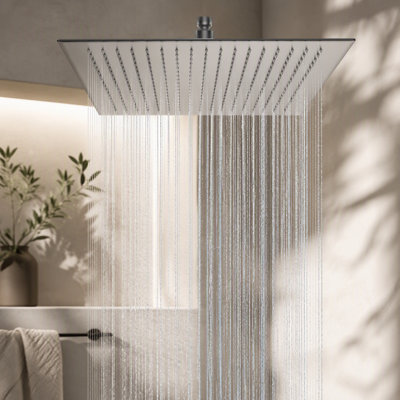 16 Inch Rain Shower Head, Square Ultra Thin 304 Stainless Steel High Pressure Shower Head,