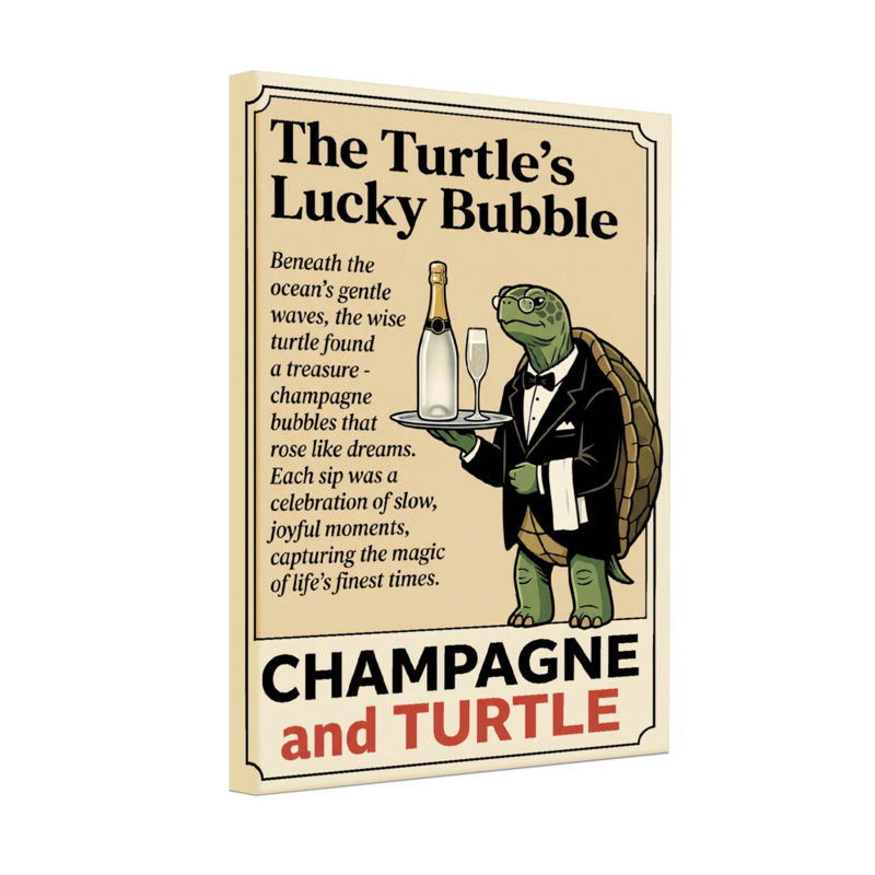 Tortue tendance en smoking tenant un plateau à champagne, H 24 po x l 16 po