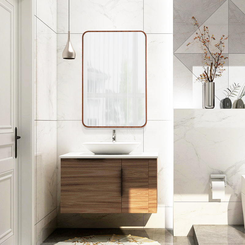 Jakayla Metal Flat Wall Mirror, Light Brown