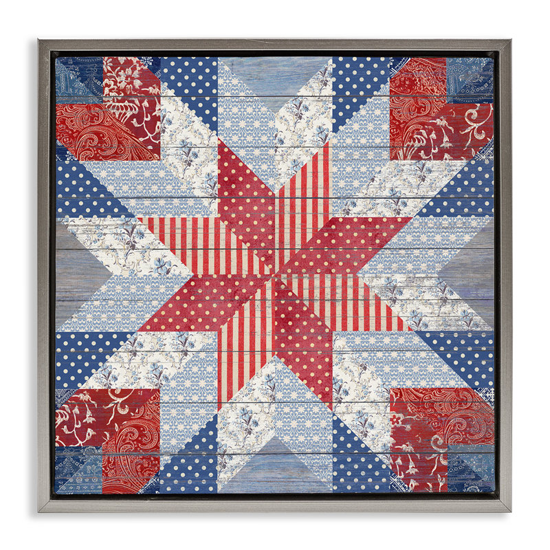 "Patriotic Quilt", art par Susan, H 25 po x l 25 po, Cadre flottant gris lustré