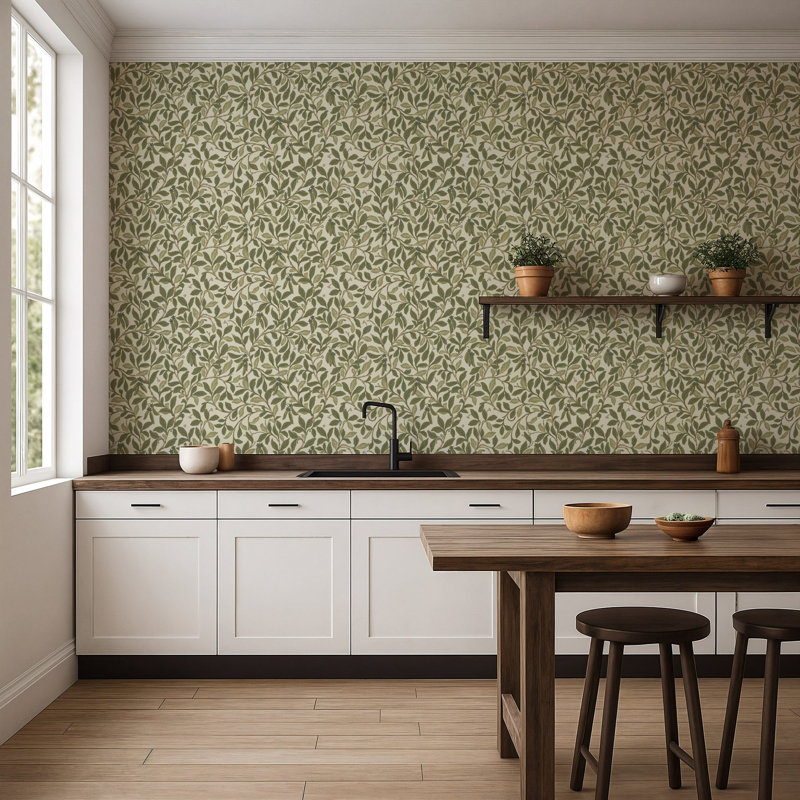 Leaf and Pod - Wallpaper, Premium Paper, Taupe Green, Non-Pasted
