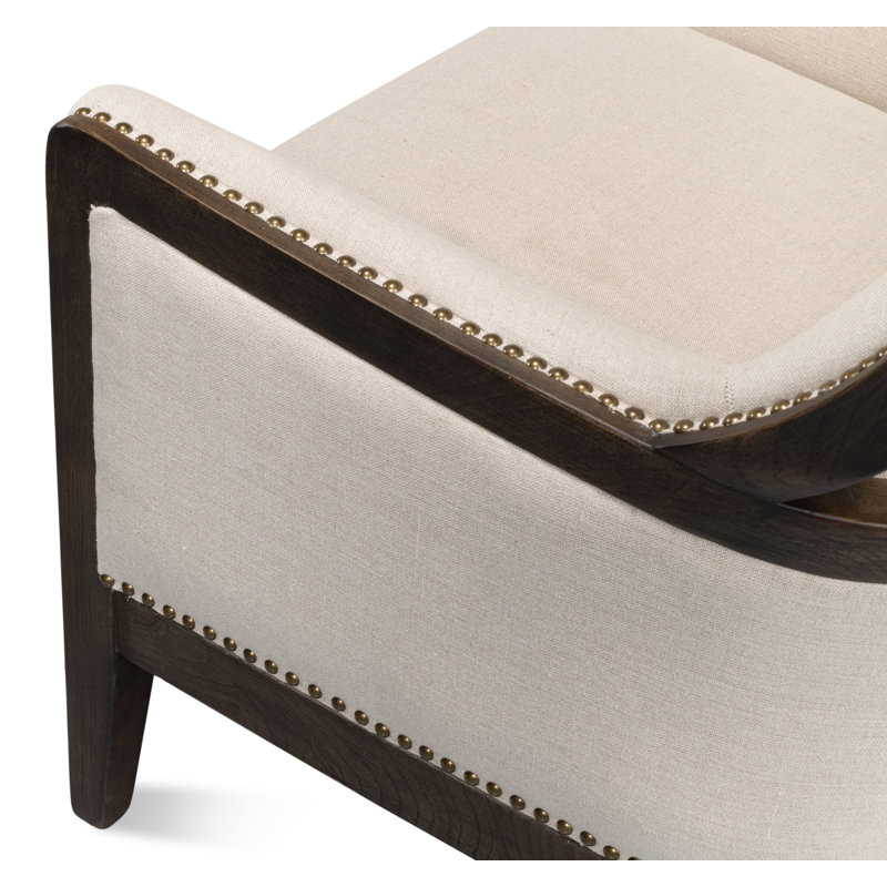 Beige Linen Wingback Chair with Solid Wood Frame