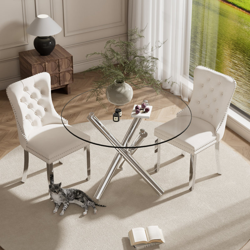 Ensemble de salle à manger 3 pièces 3 pièces, Beige/Argenté, Argent