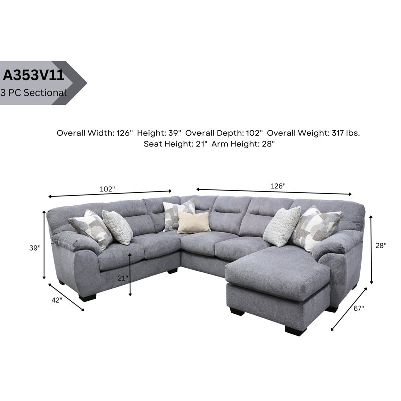 Almaak 3 - Piece Upholstered Sectional, Blue