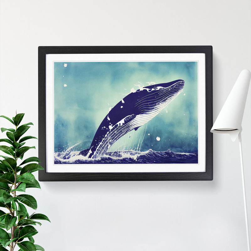 XH1022-10129X Whale Paint Splatter - Single Picture Frame Print, Black Framed, 25cm H x 34cm W x 2cm D