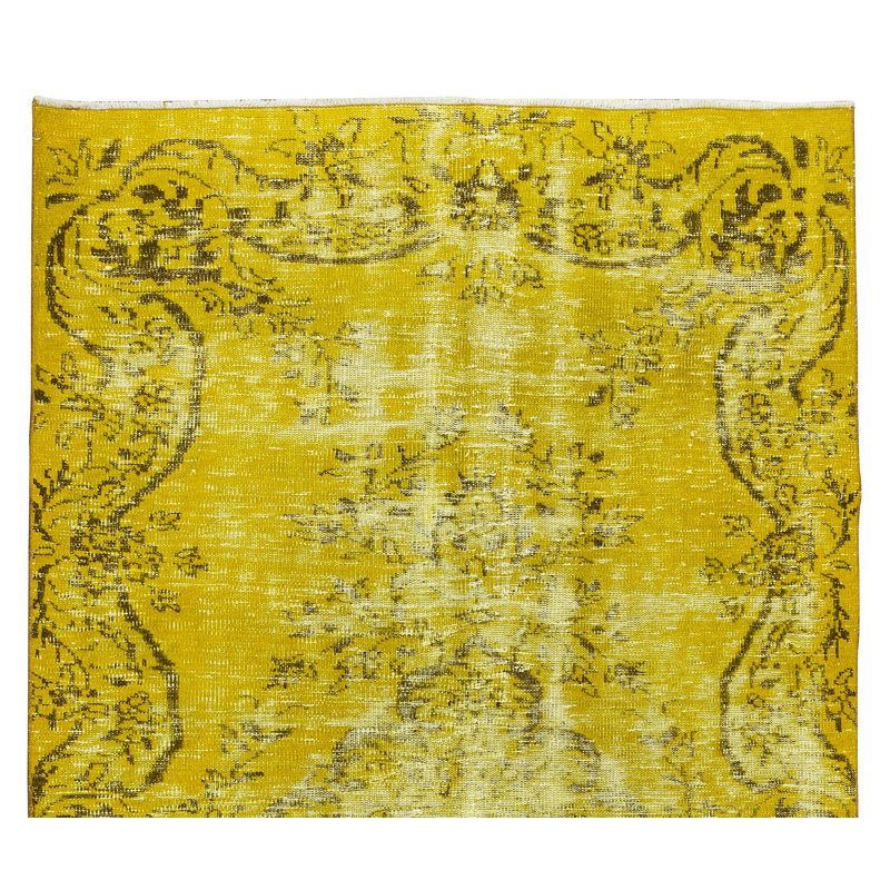 Tapis turc en laine fabriqué à la main jaune 4,8 x 8 pi pour décor de maison et de bureau moderne
