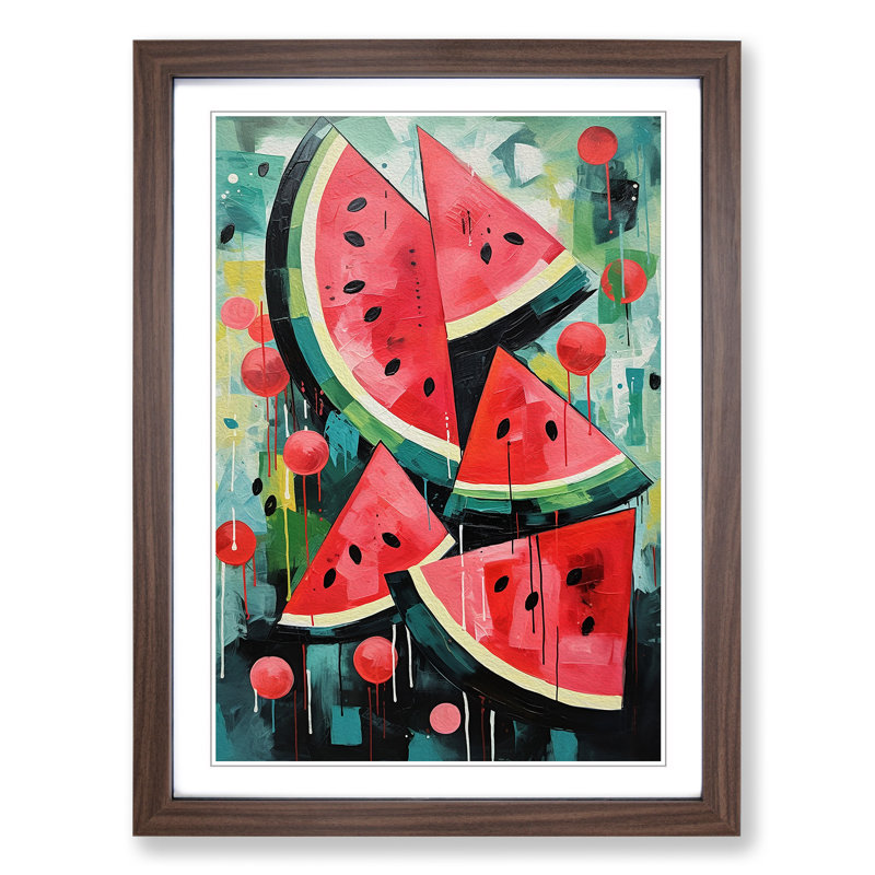 Watermelon Abstract - Framed Print, 34cm H x 25cm W x 2cm D, Walnut