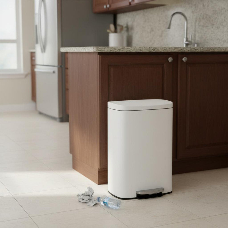 Stainless Steel Step On Kitchen Trash Can - 50L, White