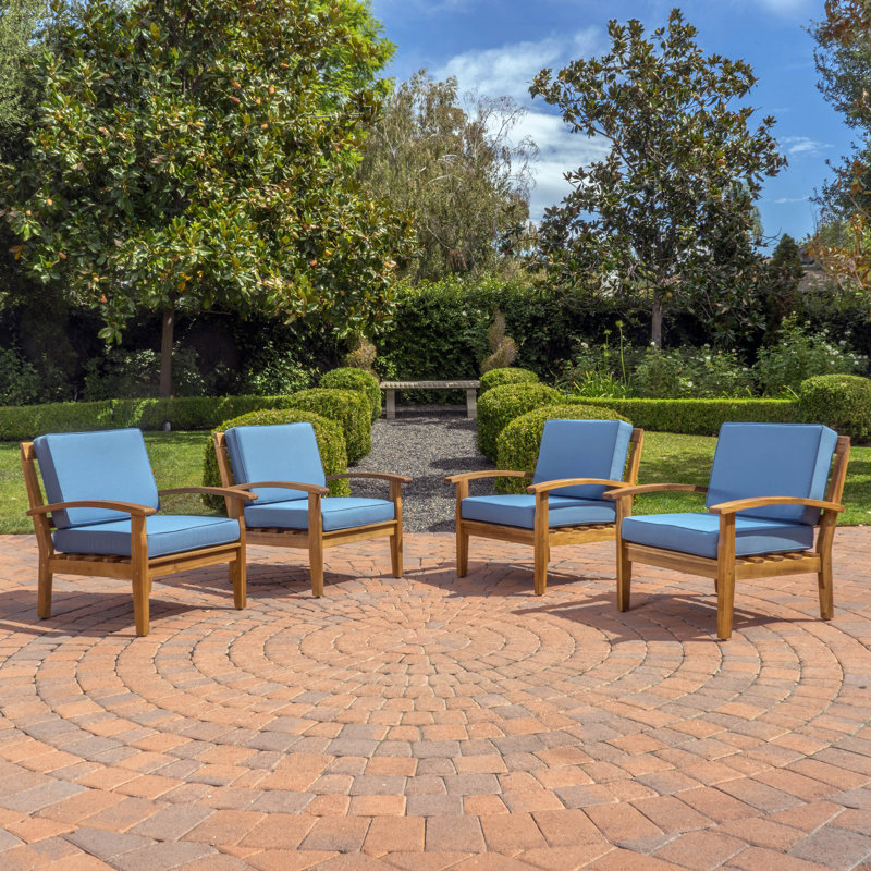 Chaise de patio avec coussins Claytor, Beige, Teck