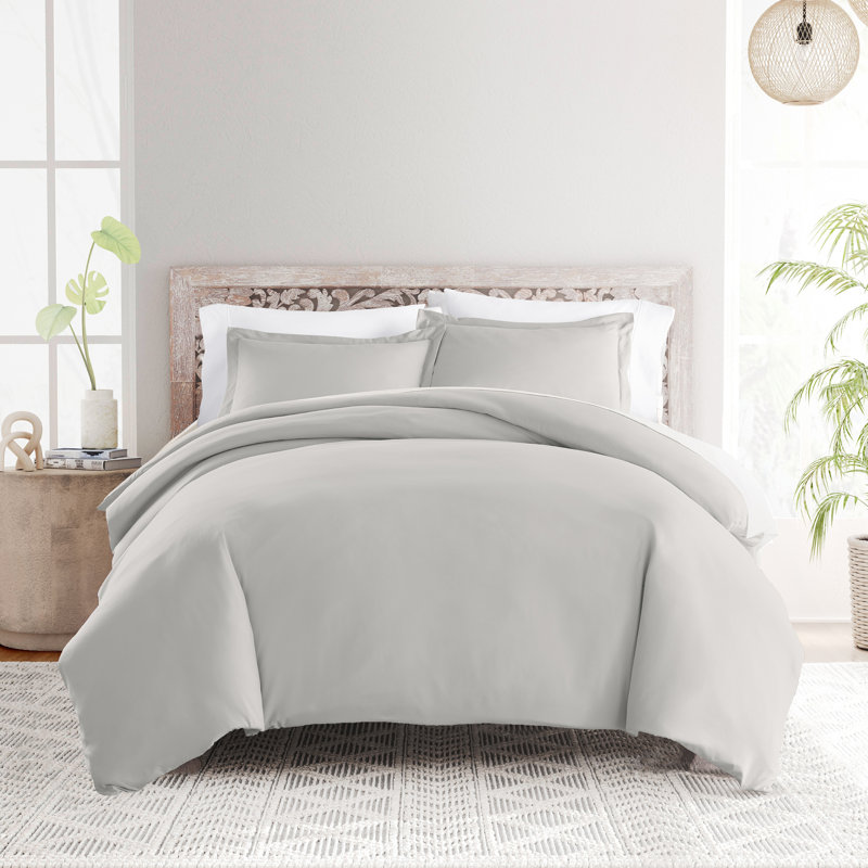 Ensemble de housse de couette en microfibre super doux, Gris clair, Housse de couette pour grand lit + 2 taies décora