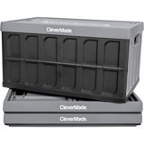 Collapsible Storage Bin (With Lid), 3PK - 62L (16 Gal) Folding Plastic Stackable Utility Crates, Holds 100Lbs Per Bin - Solid Wall Clevercrate For Organizing, Storage, Moving