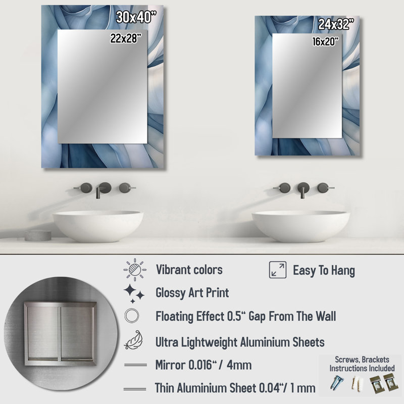 Essence de simplicité I - miroir mural grand minimalisme, miroir décoratif bleu, impression d'art en métal, 40 po x 30 po