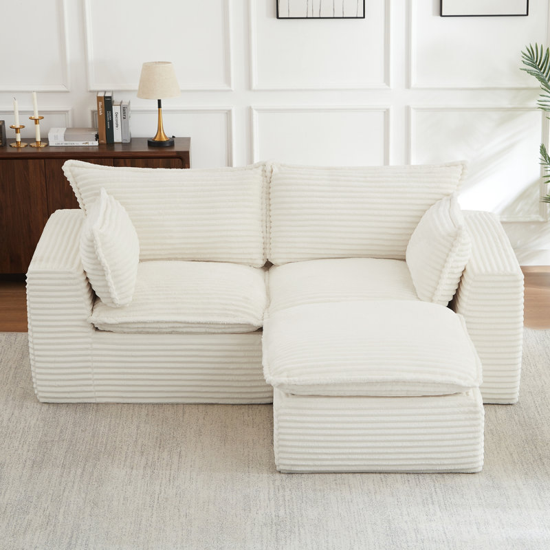 Loveseat Sofa, Cloud Boneless Couches for Living Room, Modern Modular Sectional Sofa, Oversized, Corduroy - White