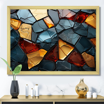 Gold And Blue Mosaic Tiles I - Marble Wall Decor