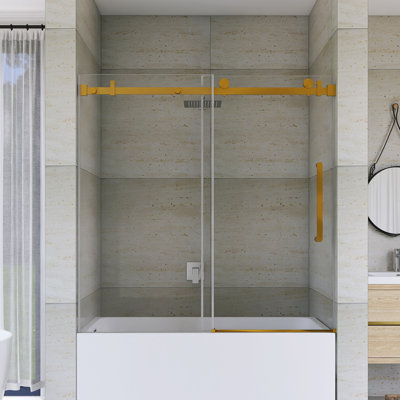 56-60 "W X 60" H Frameless Sliding Shower Door In Brushed Gold Finish