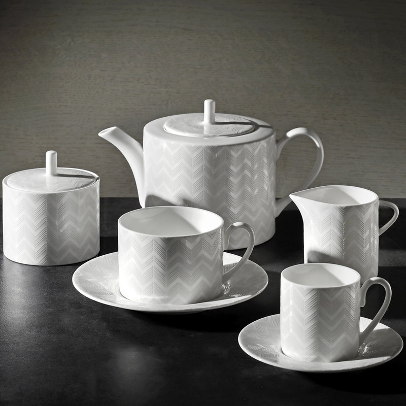 Zig Zag Bone China Teacup, Set of 2, White