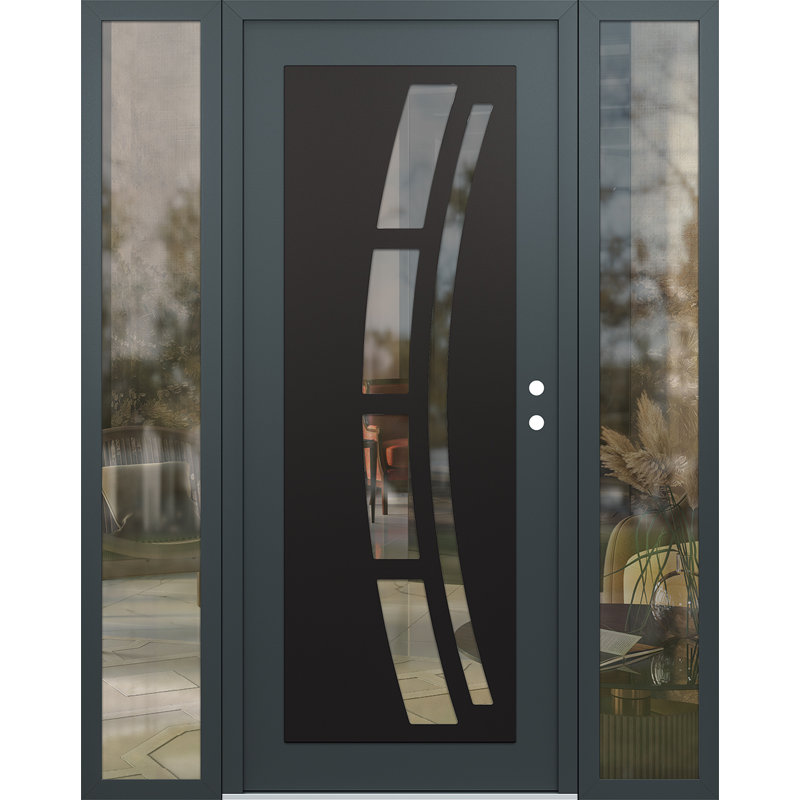 C12 à gauche 60 po X 80 po Panneau d'entrée en verre noir anthracite et anthracite à panneau avec 2 portes d'entrée en verre pré-montées