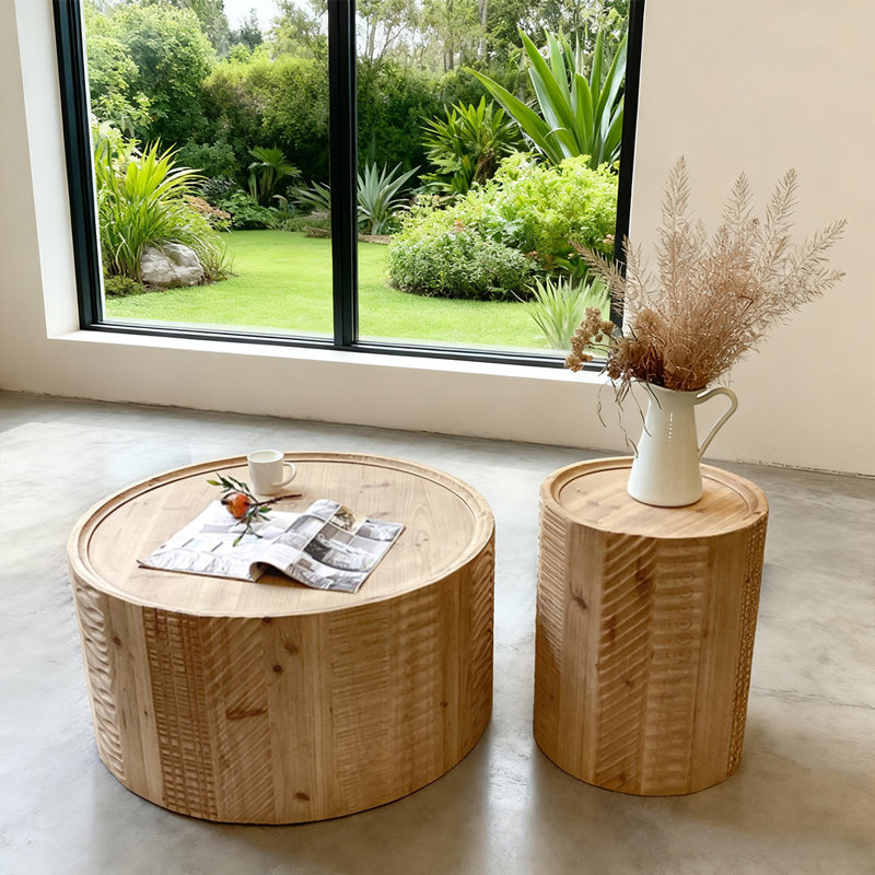 Ensemble de tables basses rondes en bois massif pour salon