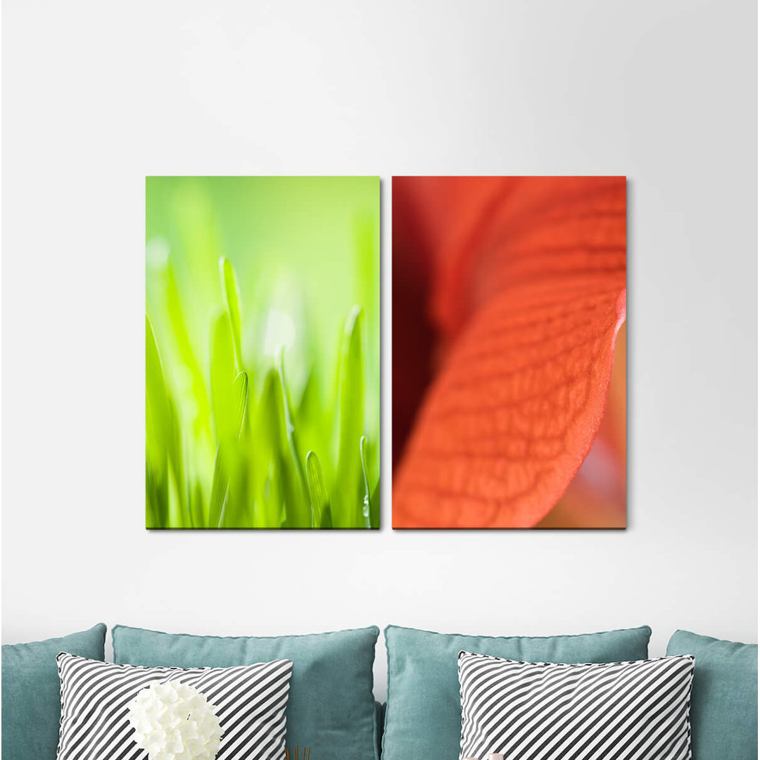 2-tlg. Leinwandbilder-Set - Fotografie „Grass Green Red Flower Fresh Summer”