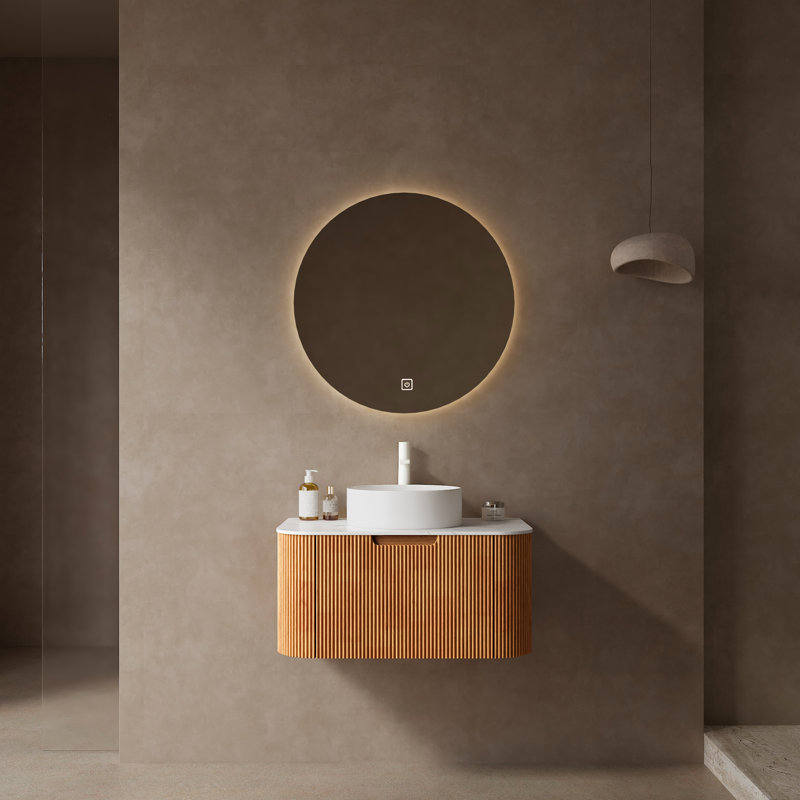 Meuble-lavabo de salle de bain mural 30 po avec lavabo 30 po, Bois naturel